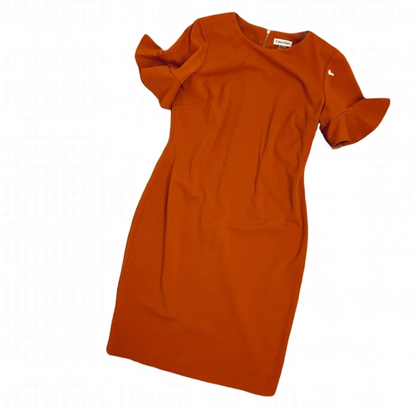 Calvin Klein Dresses & Skirts - Calvin Klein Women’s Dress Gold Size 10 Shift short tulip live sleeve